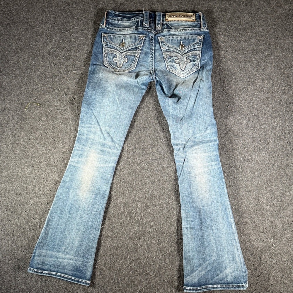 Rock Revival Greer Bootcut Jeans Womens 25 Blue Rhinestone Y2K Low Rise Denim